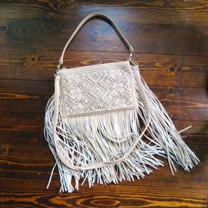 Imoshion Beige Studded Fringe Crossbody Bag